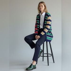 Land's End 100% Cotton Striped Multicolor Cardigan Sweater